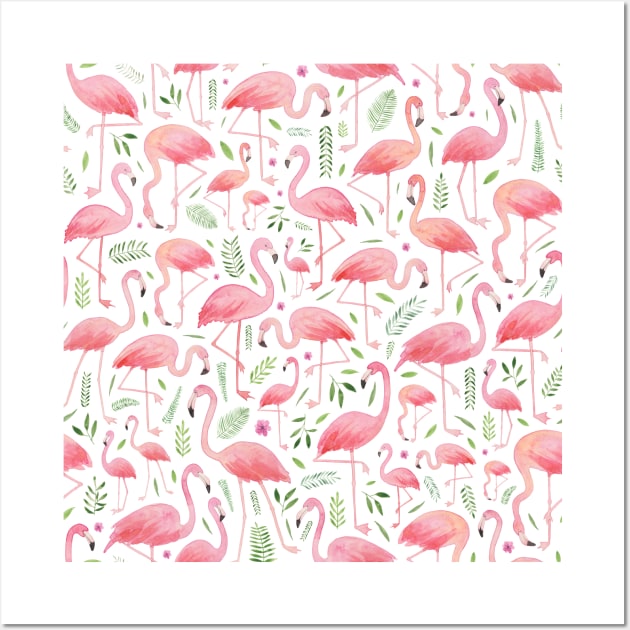 Pink Floral Flamingos! Wall Art by Elena_ONeill